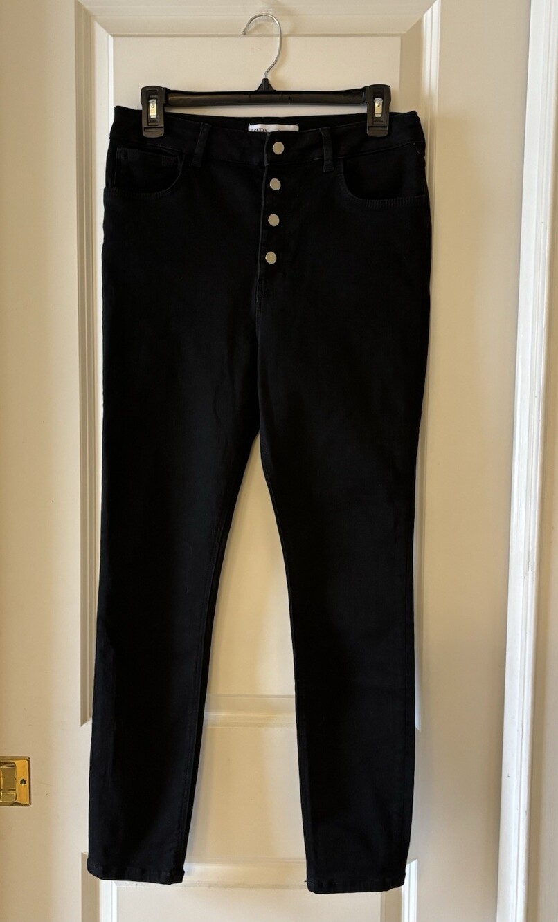 ZARA Women’s Black High-Rise Slim Fit Skinny Jeans Button Fly Cotton Size 10